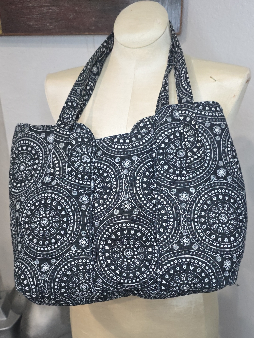 MARY MAXIN Black & White Medallion Tote Bag - Casual Everyday Carry